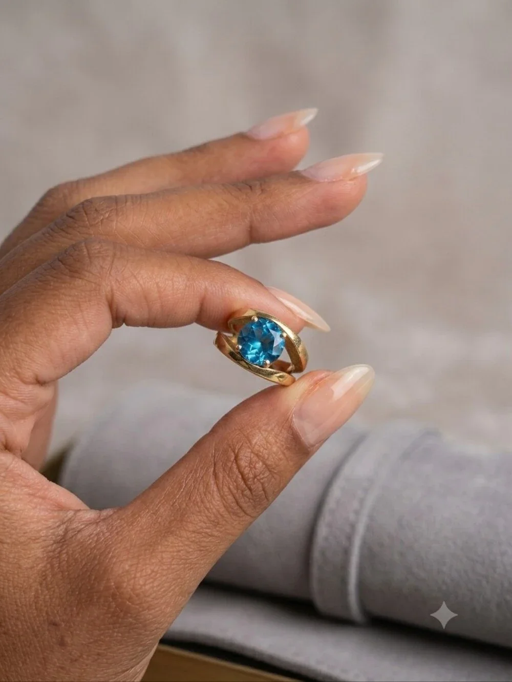 🌙Vintage 14k Blue Topaz Modernist Ring Sz 7 In Box